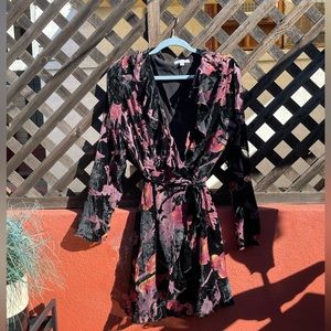 Black and purple floral wrap dresses size L